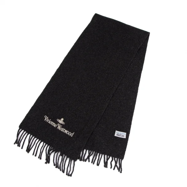 Vivienne Westwood MAN Logo Embroidery Fringe Stole Charcoal  K-118758_001