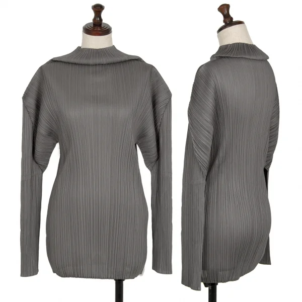 イッセイミヤケISSEY MIYAKEプリーツハイネックカットソー グレーM K-118774_001