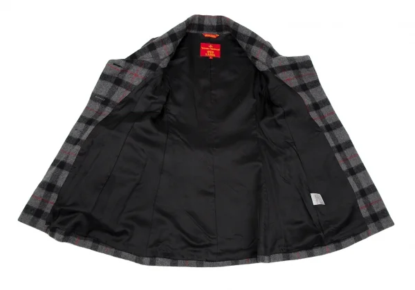 ヴィヴィアンウエストウッド レッドレーベルVivienne Westwood Red Label 変形カラーチェックウールジャケット グレー黒赤2 K-118825_010