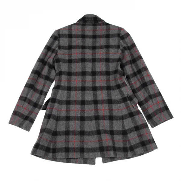 ヴィヴィアンウエストウッド レッドレーベルVivienne Westwood Red Label 変形カラーチェックウールジャケット グレー黒赤2 K-118825_011