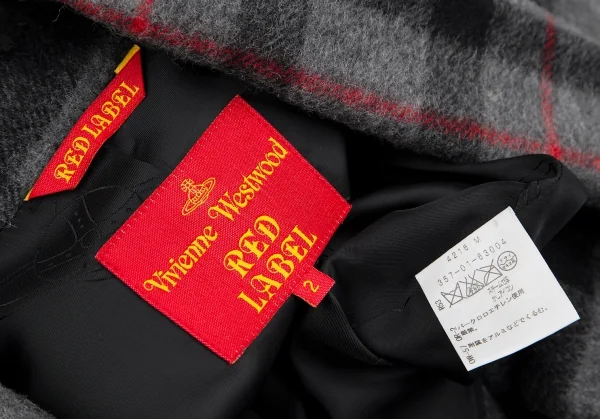 ヴィヴィアンウエストウッド レッドレーベルVivienne Westwood Red Label 変形カラーチェックウールジャケット グレー黒赤2 K-118825_013