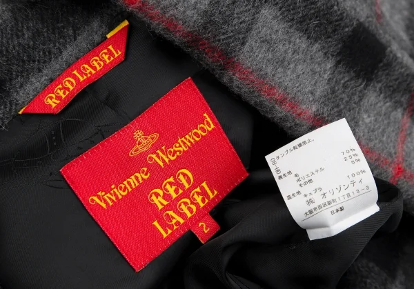 ヴィヴィアンウエストウッド レッドレーベルVivienne Westwood Red Label 変形カラーチェックウールジャケット グレー黒赤2 K-118825_014