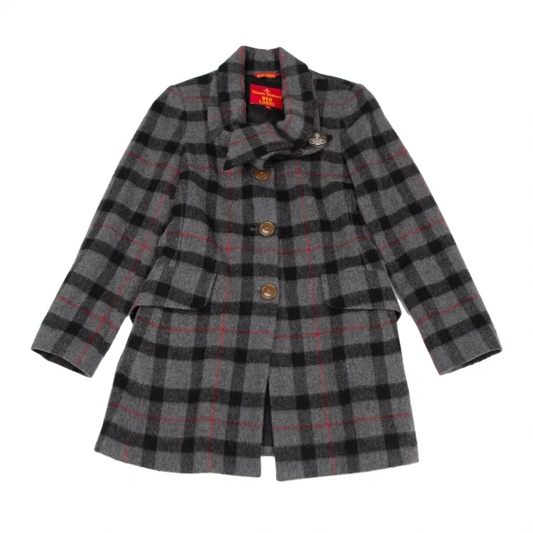 ヴィヴィアンウエストウッド レッドレーベルVivienne Westwood Red Label 変形カラーチェックウールジャケット グレー黒赤2 K-118825_002