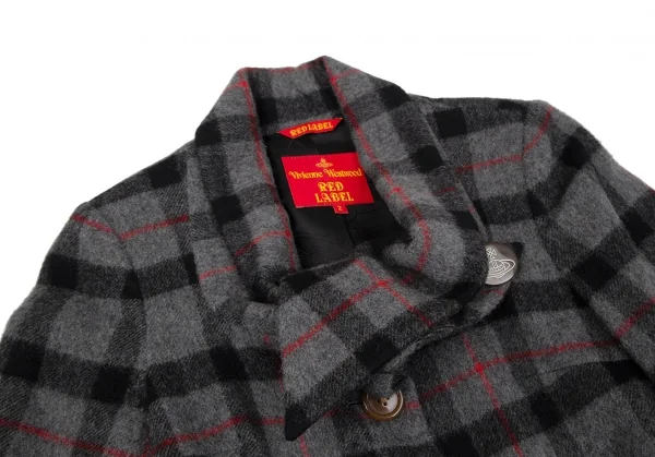 ヴィヴィアンウエストウッド レッドレーベルVivienne Westwood Red Label 変形カラーチェックウールジャケット グレー黒赤2 K-118825_003