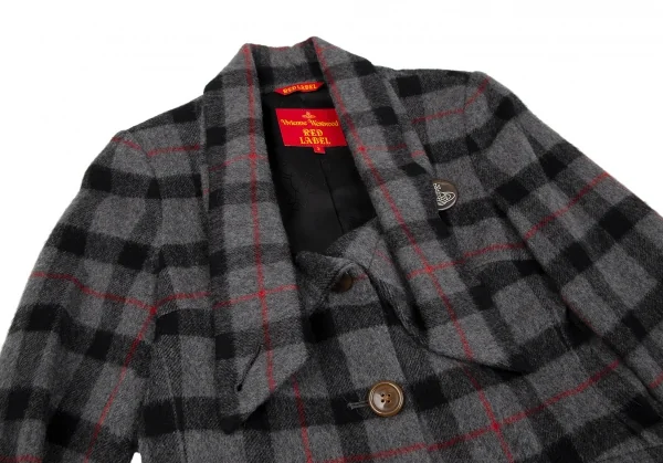 ヴィヴィアンウエストウッド レッドレーベルVivienne Westwood Red Label 変形カラーチェックウールジャケット グレー黒赤2 K-118825_004