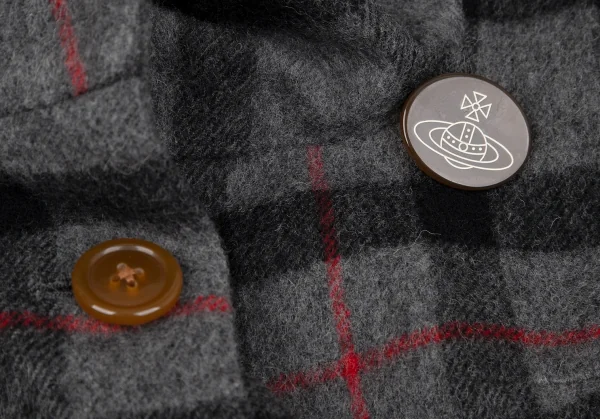 ヴィヴィアンウエストウッド レッドレーベルVivienne Westwood Red Label 変形カラーチェックウールジャケット グレー黒赤2 K-118825_005