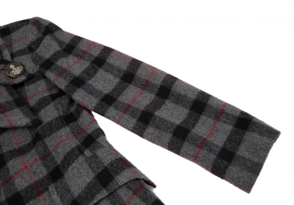 ヴィヴィアンウエストウッド レッドレーベルVivienne Westwood Red Label 変形カラーチェックウールジャケット グレー黒赤2 K-118825_006