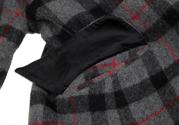 ヴィヴィアンウエストウッド レッドレーベルVivienne Westwood Red Label 変形カラーチェックウールジャケット グレー黒赤2 K-118825_009