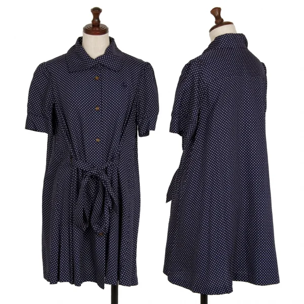 ヴィヴィアンウエストウッド レッドレーベルVivienne Westwood Red Label ワンポイントオーブ刺繍ドットシャツワンピース 紺白2 K-118828_001