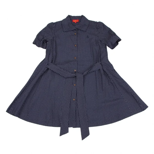 ヴィヴィアンウエストウッド レッドレーベルVivienne Westwood Red Label ワンポイントオーブ刺繍ドットシャツワンピース 紺白2 K-118828_002