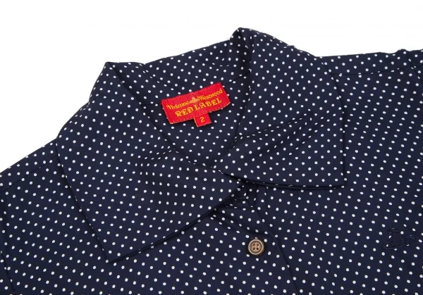 ヴィヴィアンウエストウッド レッドレーベルVivienne Westwood Red Label ワンポイントオーブ刺繍ドットシャツワンピース 紺白2 K-118828_004