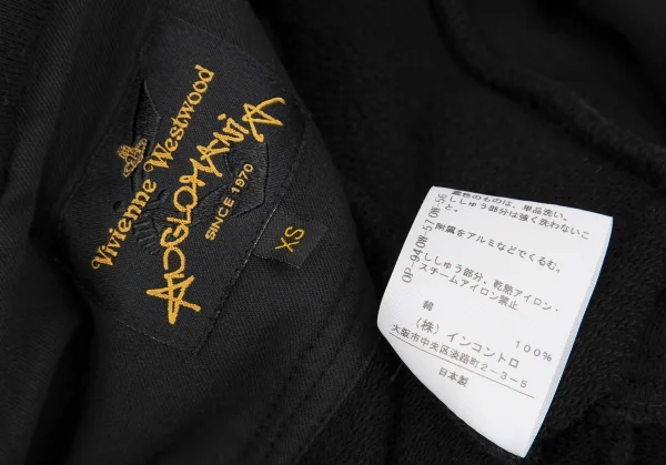ヴィヴィアンウエストウッド アングロマニアVivienne Westwood ANGLOMANIA 袖刺繍スウェットジップジャケット 黒XS K-118840_015