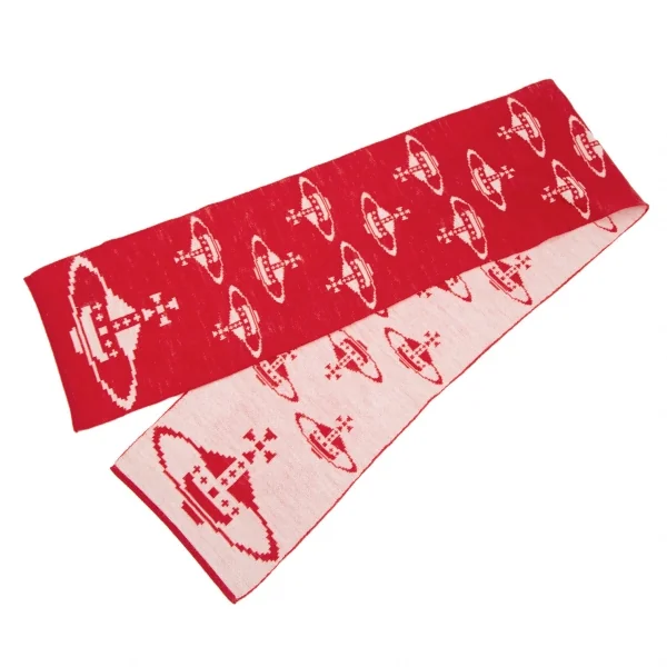 ヴィヴィアンウエストウッドVivienne Westwood オーブジャガードニットストール 赤白 K-118846_001