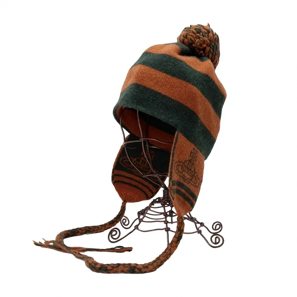 ヴィヴィアンウエストウッドVivienne Westwood オーブジャガードボーダーボンボンニットキャップ 緑オレンジフリー K-118849_001
