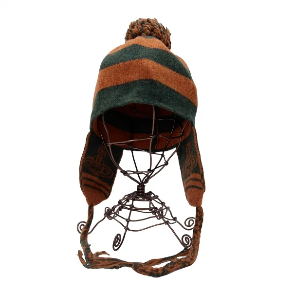 ヴィヴィアンウエストウッドVivienne Westwood オーブジャガードボーダーボンボンニットキャップ 緑オレンジフリー K-118849_002