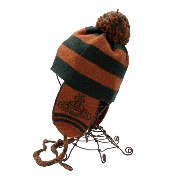 ヴィヴィアンウエストウッドVivienne Westwood オーブジャガードボーダーボンボンニットキャップ 緑オレンジフリー K-118849_003
