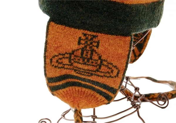 ヴィヴィアンウエストウッドVivienne Westwood オーブジャガードボーダーボンボンニットキャップ 緑オレンジフリー K-118849_007