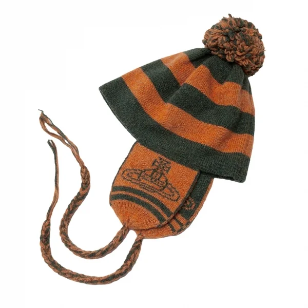 ヴィヴィアンウエストウッドVivienne Westwood オーブジャガードボーダーボンボンニットキャップ 緑オレンジフリー K-118849_008