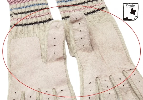 ヴィヴィアンウエストウッドVivienne Westwood レザー切替オーブパッチニットグローブ ベージュピンク青 K-118850_004