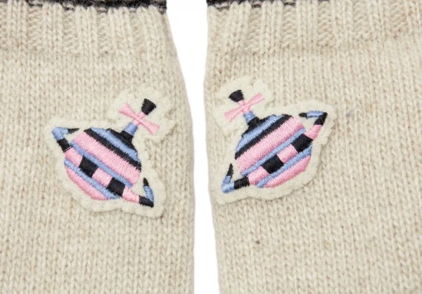ヴィヴィアンウエストウッドVivienne Westwood レザー切替オーブパッチニットグローブ ベージュピンク青 K-118850_006