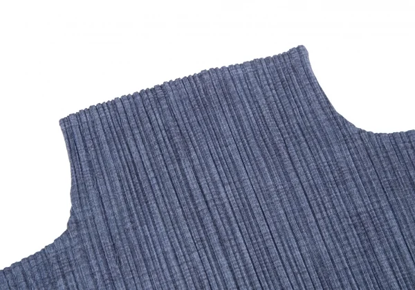 プリーツプリーズPLEATS PLEASE ファブリックプリントプリーツハイネックカットソー 青4 K-118853_004
