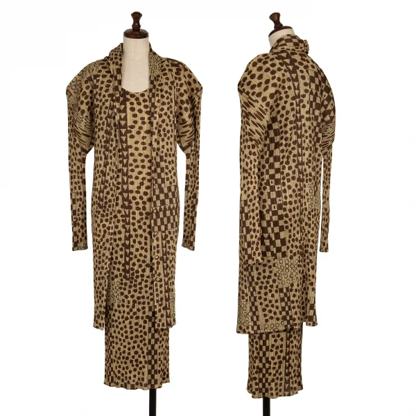 PLEATS PLEASE Drawing Printed Cardigan & Sleeveless Dress Mocha,Brown 3 4 K-118866_001