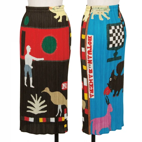 プリーツプリーズPLEATS PLEASE CREATURE ANIMAL 動物プリントプリーツスカート 黒マルチ3 K-118875_001