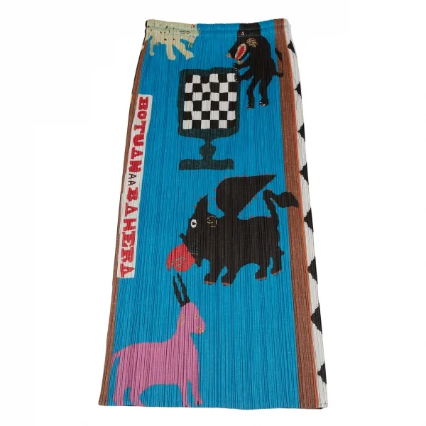 プリーツプリーズPLEATS PLEASE CREATURE ANIMAL 動物プリントプリーツスカート 黒マルチ3 K-118875_010