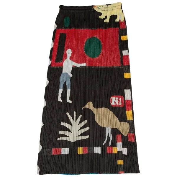 プリーツプリーズPLEATS PLEASE CREATURE ANIMAL 動物プリントプリーツスカート 黒マルチ3 K-118875_002