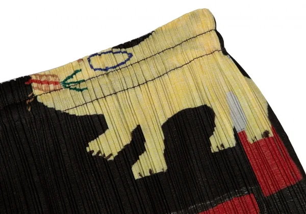 プリーツプリーズPLEATS PLEASE CREATURE ANIMAL 動物プリントプリーツスカート 黒マルチ3 K-118875_006