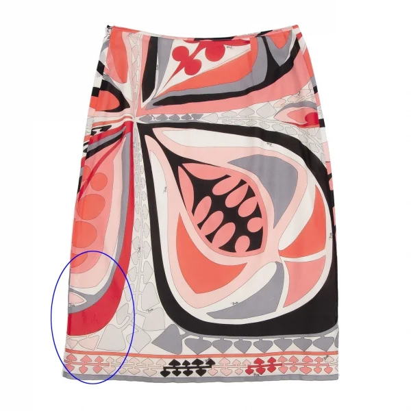 エミリオプッチEMILIO PUCCI グラフィックプリントシルクスカート ピンク白黒6 K-118888_011