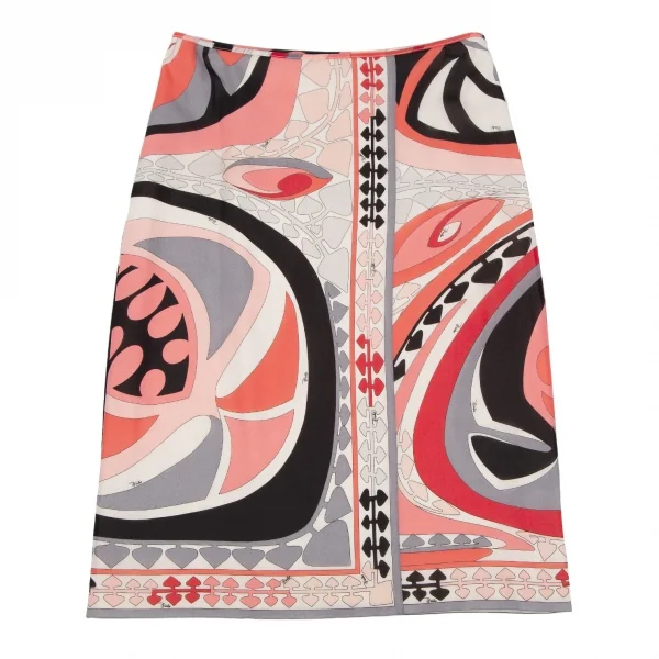 エミリオプッチEMILIO PUCCI グラフィックプリントシルクスカート ピンク白黒6 K-118888_002