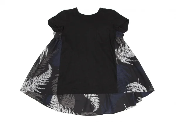 サカイsacai リーフプリント切替フレアTシャツ 黒白紺1 K-118893_002