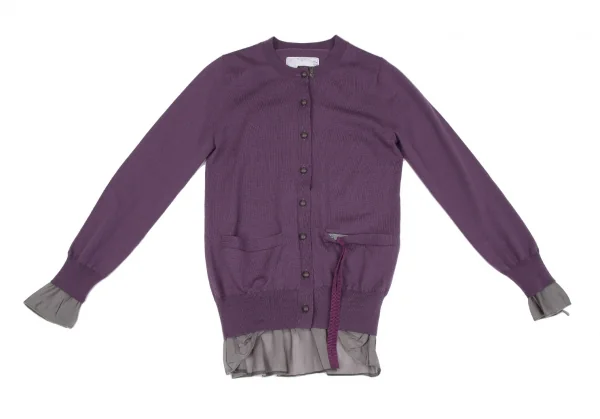 サカイsacai 異素材レイヤードニットカーディガン 紫2 | DC