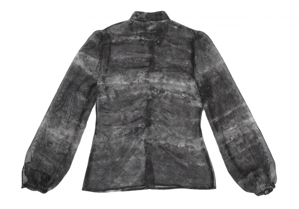 ジャンポールゴルチエ ファムJean Paul GAULTIER FEMME 汚しプリントメッシュフロントギャザーシャツ 黒白40 K-118921_010