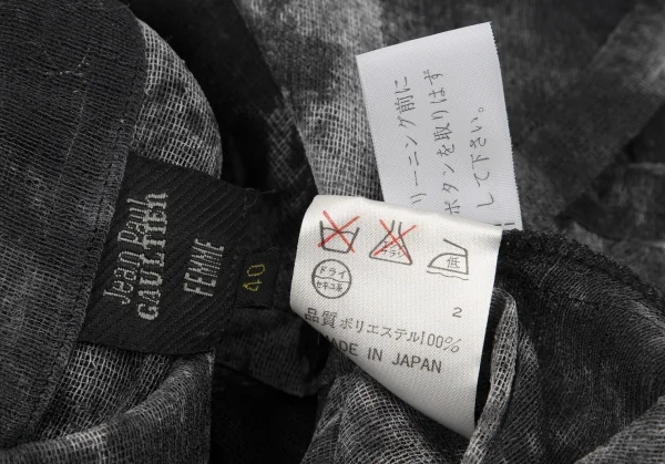 ジャンポールゴルチエ ファムJean Paul GAULTIER FEMME 汚しプリントメッシュフロントギャザーシャツ 黒白40 K-118921_015