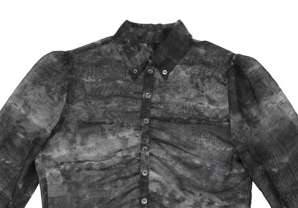 ジャンポールゴルチエ ファムJean Paul GAULTIER FEMME 汚しプリントメッシュフロントギャザーシャツ 黒白40 K-118921_003