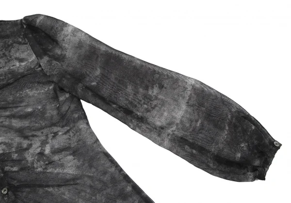 ジャンポールゴルチエ ファムJean Paul GAULTIER FEMME 汚しプリントメッシュフロントギャザーシャツ 黒白40 K-118921_006