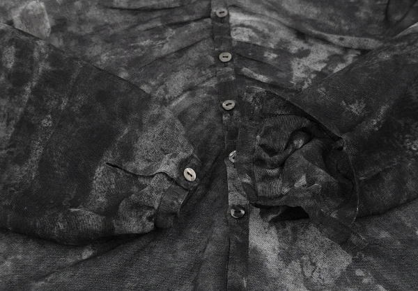 ジャンポールゴルチエ ファムJean Paul GAULTIER FEMME 汚しプリントメッシュフロントギャザーシャツ 黒白40 K-118921_007