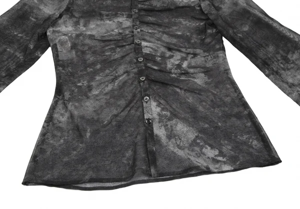 ジャンポールゴルチエ ファムJean Paul GAULTIER FEMME 汚しプリントメッシュフロントギャザーシャツ 黒白40 K-118921_008