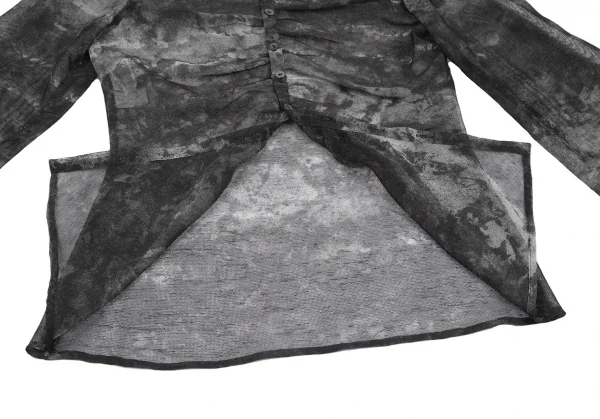 ジャンポールゴルチエ ファムJean Paul GAULTIER FEMME 汚しプリントメッシュフロントギャザーシャツ 黒白40 K-118921_009