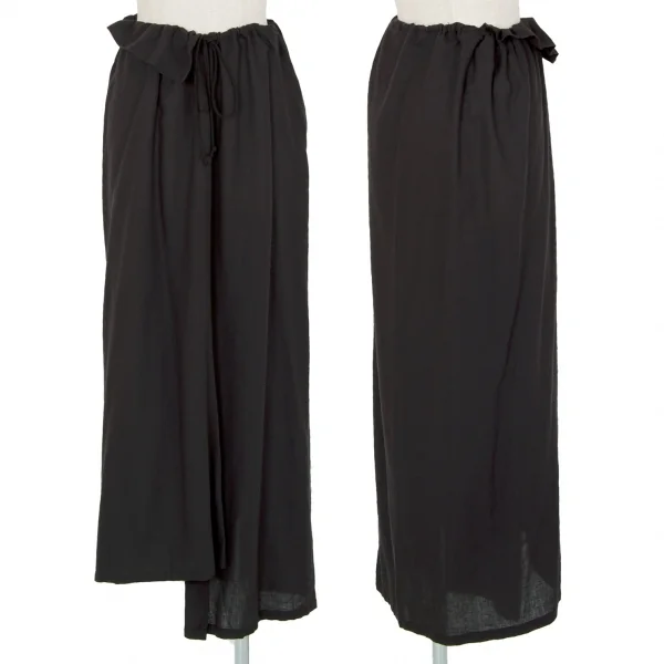 Y's Rayon Linen Waist Shirring Design Skirt Black 2 K-118977_001