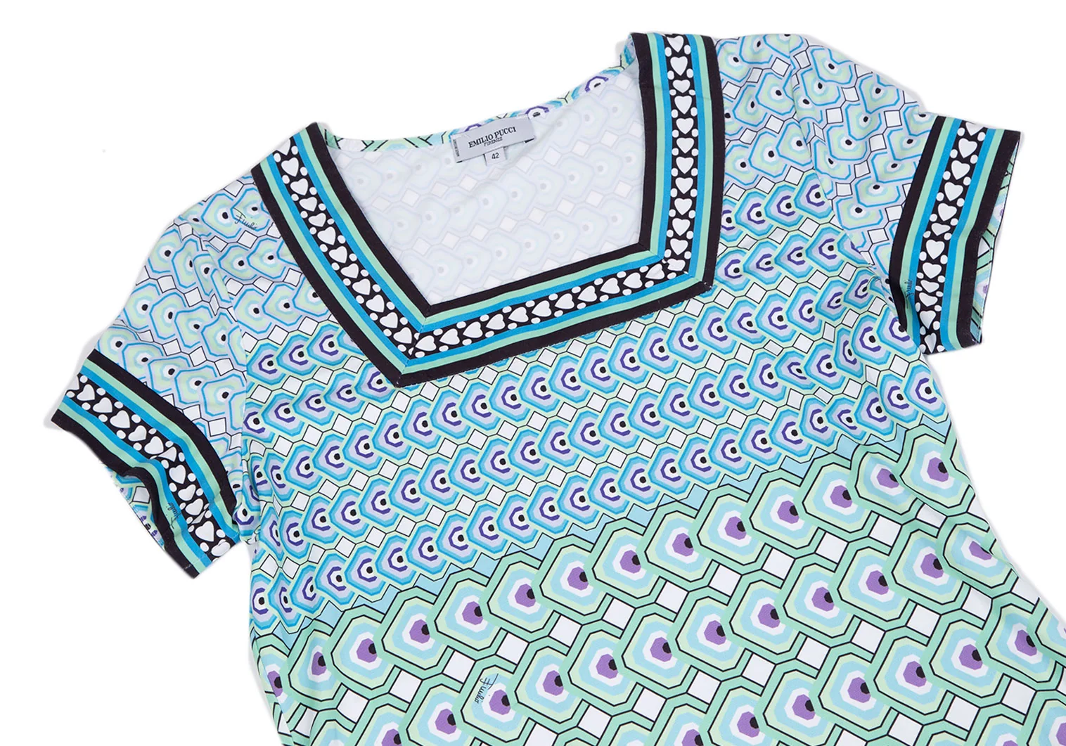 エミリオプッチEMILIO PUCCI 幾何学プリントスクエアネック半袖