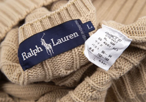 ラルフローレンRalph Lauren ポニーワンポイント刺繍ケーブルニット ベージュL K-118990_012