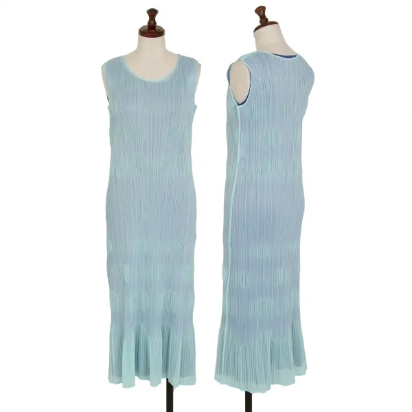 プリーツプリーズPLEATS PLEASE ドットエンボスレイヤードノースリーブワンピース 水色青2 K-119024_001