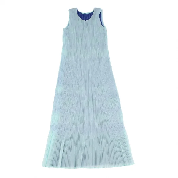 プリーツプリーズPLEATS PLEASE ドットエンボスレイヤードノースリーブワンピース 水色青2 K-119024_002