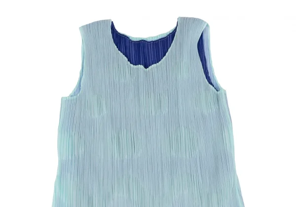 プリーツプリーズPLEATS PLEASE ドットエンボスレイヤードノースリーブワンピース 水色青2 K-119024_003