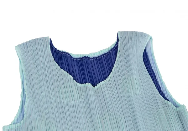 プリーツプリーズPLEATS PLEASE ドットエンボスレイヤードノースリーブワンピース 水色青2 K-119024_004