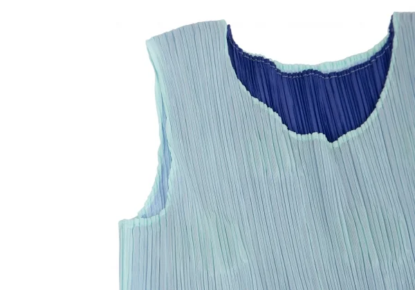 プリーツプリーズPLEATS PLEASE ドットエンボスレイヤードノースリーブワンピース 水色青2 K-119024_005