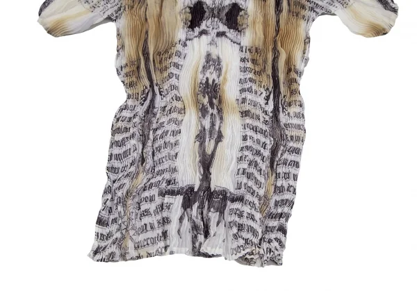 イッセイミヤケ ホワイトレーベルISSEY MIYAKE WHITE LABEL プリントハイネックプリーツ半袖カットソー 茶白黒2 K-119025_006